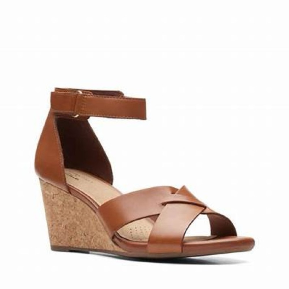 Clarks Margee Gracie Cork Wedge Leather Ankle-Strap Sandals